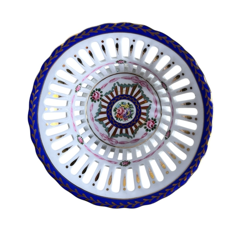 Vintage‎ Royal Danube Round Latticed Gold Ribbon Bowl #1886